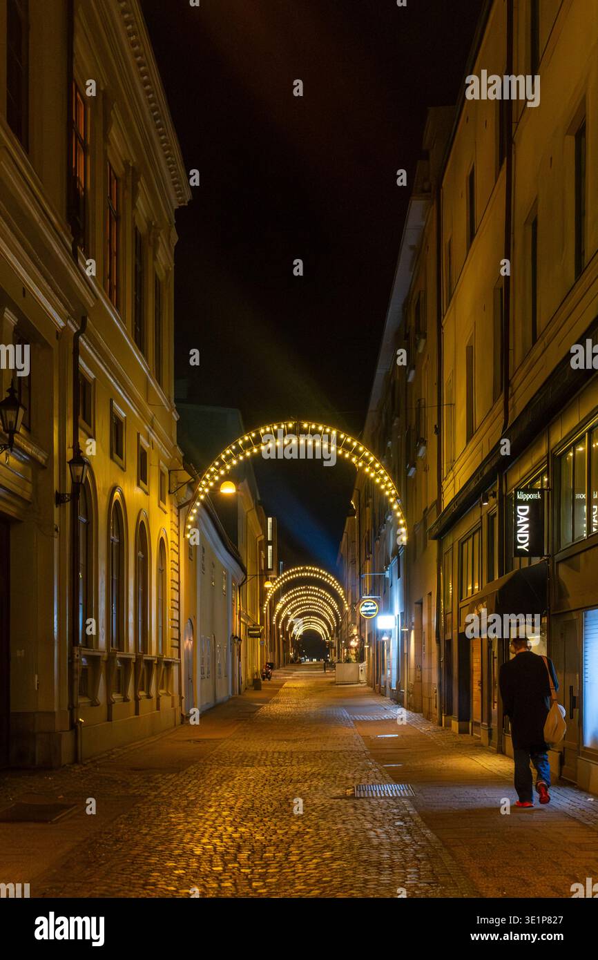 Postgatan bei Nacht, Göteborg, Schweden Stockfoto
