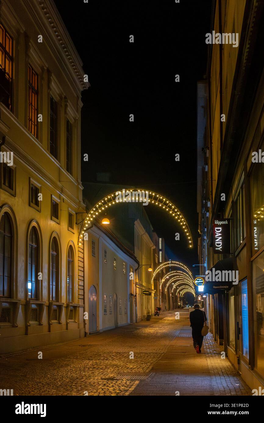 Postgatan bei Nacht, Göteborg, Schweden Stockfoto