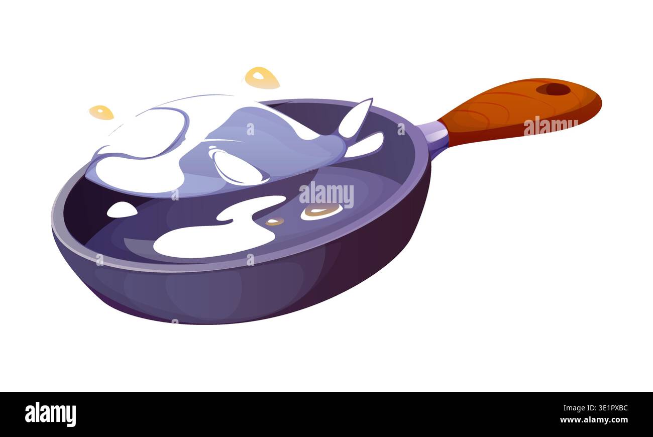 Frischer Fisch in der Pfanne, Kochprozess. Kulinarisches und gastronomisches isoliertes Cartoon-Vektor-Konzept. Fisch und Meeresfrüchte, Fleischgerichte, Frühstückszubereitung oder Forelle, Fischgerichte in einer gusseisernen Pfanne Stock Vektor