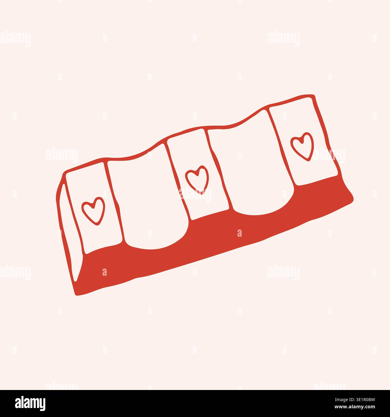 Vektor-Illustration einer Schokoladenpraline oder eines Schokoriegel mit Herzmustern. Handgezeichnete rote Linie Kunst mit romantischen süßen Leckereien zum Valentinstag und Stock Vektor