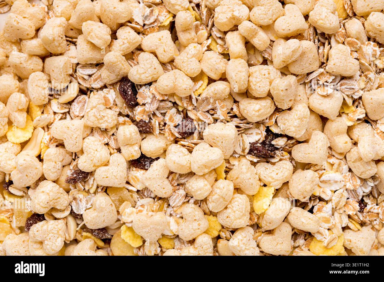 Hintergrund von Müsli mit getrockneten Früchten Stockfoto