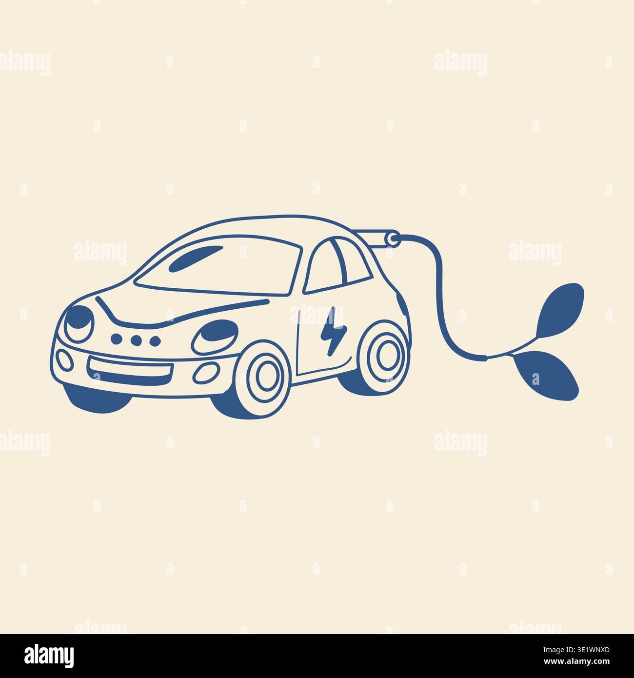 Nettes Elektroauto mit Ladekabel Kritzelvektor Illustration grüner Transport Stock Vektor
