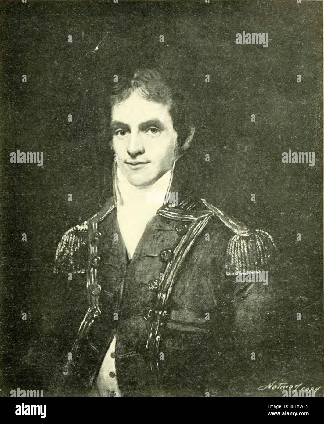 Admiral Samuel Hood Linzee (1773–1820) war ein britischer Offizier der Royal Navy, der für seinen Marinedienst während der Napoleonischen Kriege bekannt war. Sein Porträt erscheint in The Linzee Family of Great Britain and the United States von John William Linzee, veröffentlicht 1867. Stockfoto