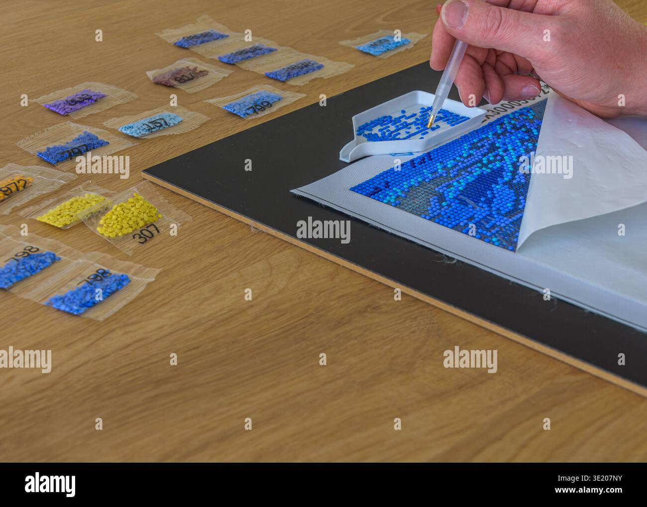 DIY Diamantmalerei. Diamantstickerei mit Stift. Stockfoto