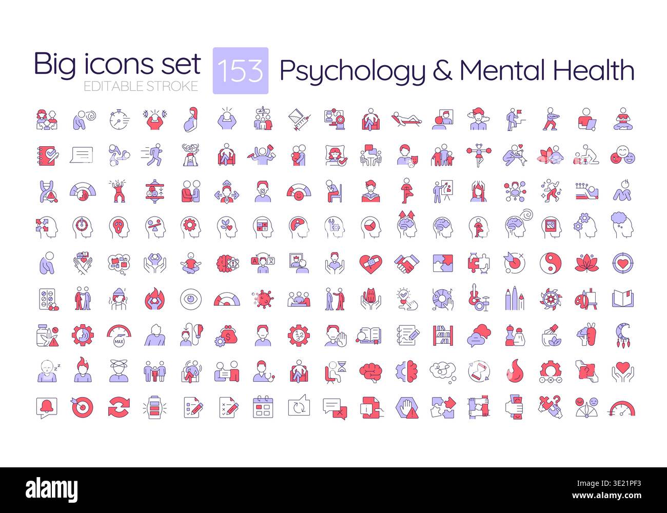 Psychologie und psychische Gesundheit bunte Symbole groß Set Stock Vektor