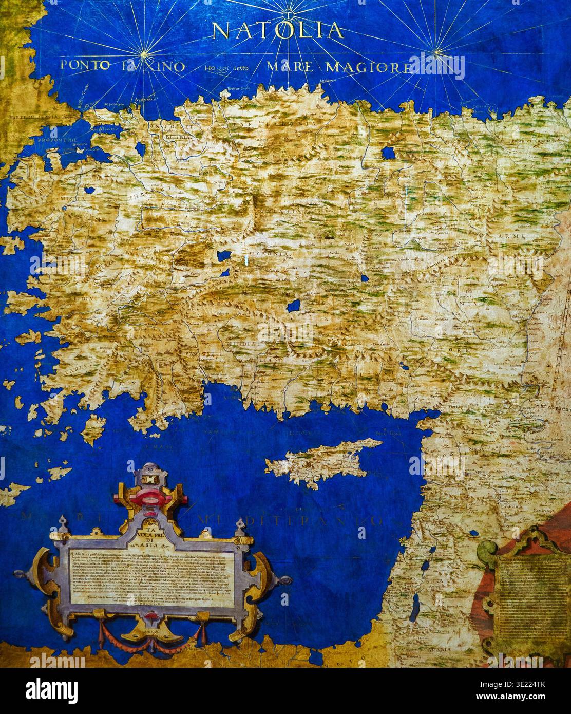 Antike Karte von Anatolien Türkiye in der Halle der geographischen Karten - Palazzo Vecchio - Florenz, Italien Stockfoto