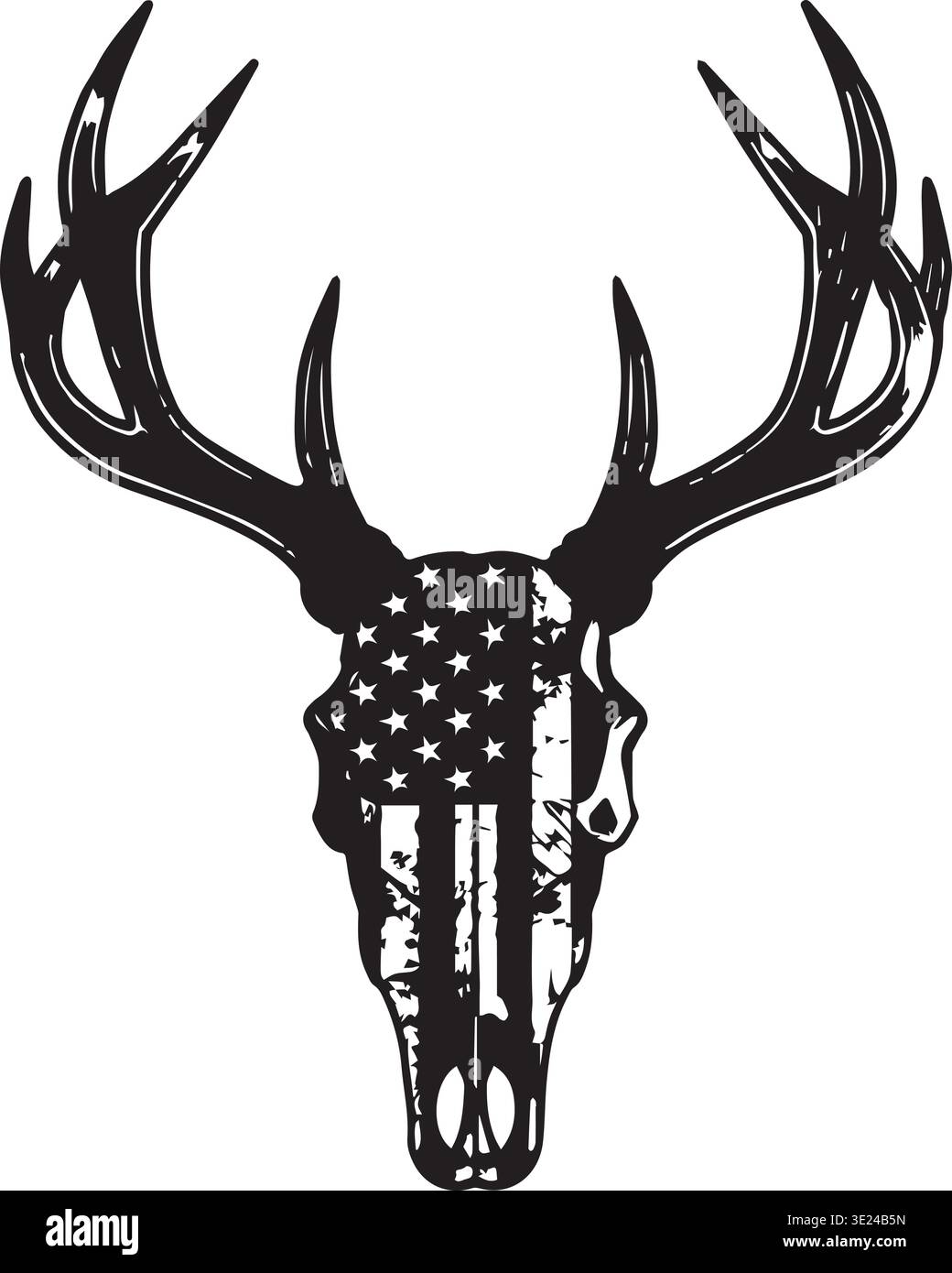 Hirschschädel Mit Amerikanischem Flaggenmuster Geweih Im Distress-Patriotischen Design Stock Vektor