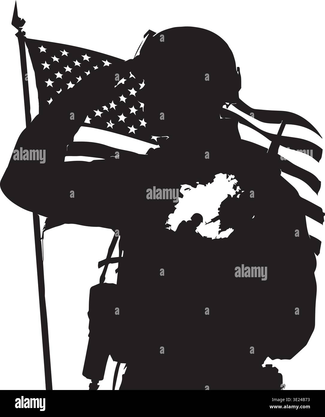 Soldat Silhouette Mit Amerikanischer Flagge Und Kampfrucksack Nach Vorne Stock Vektor
