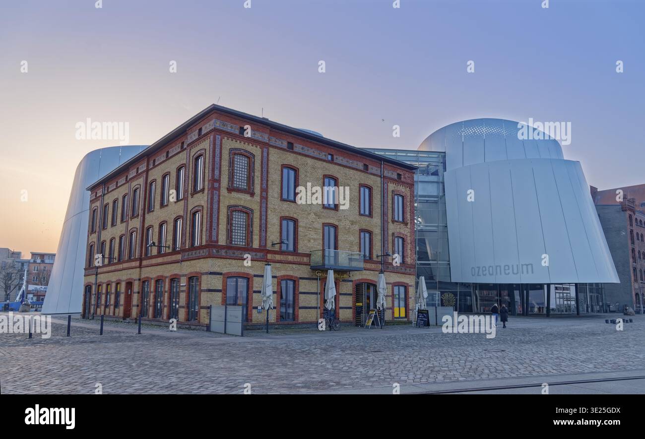 Das Ozeaneum, ein Naturkundemuseum der Stiftung Deutsches Seemuseum, im Hafen von Stralsund. Das Gebäude wurde von Arch entworfen Stockfoto