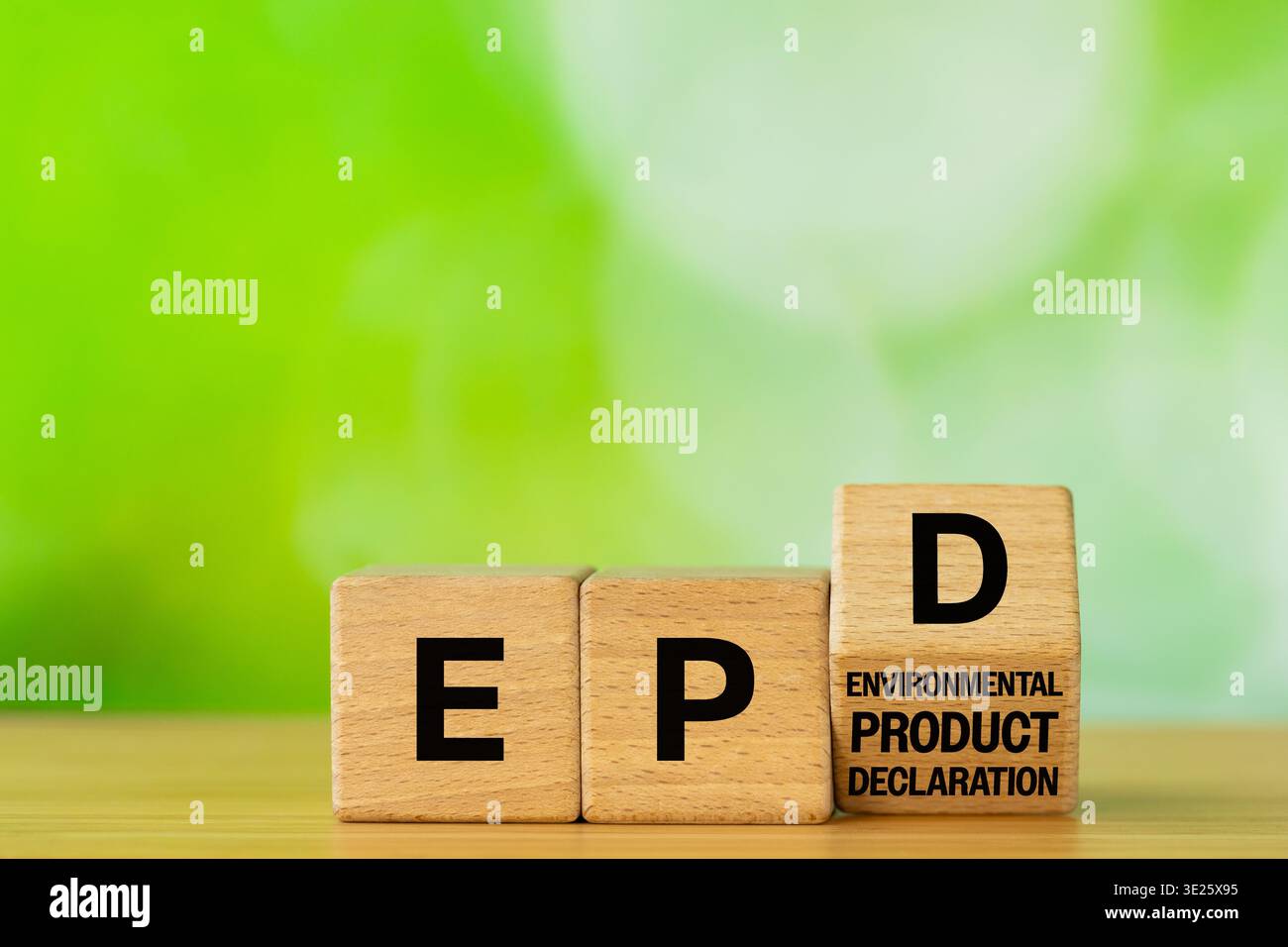 Symbol EPD, Umwelterklärung. Daten über die Auswirkungen der Produkte auf die Umwelt während ihres gesamten Lebenszyklus. Geschäftskonzept geschrieben auf W Stockfoto