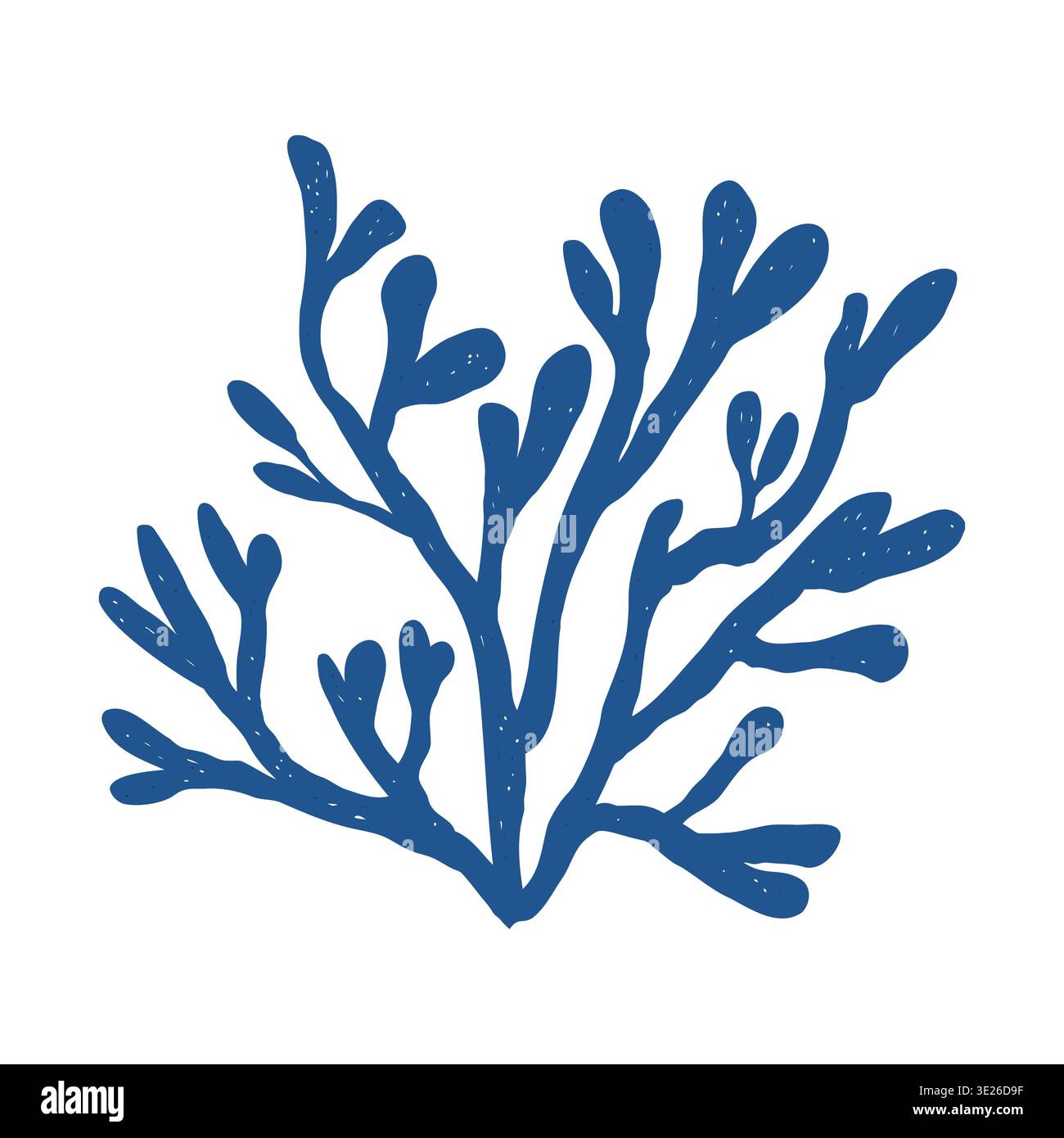 Silhouette von Algen, blaues Symbol. Abstrakte Form, Unterwasserpflanze. Korallenillustration im Skizzenstil isoliert auf weißem Hintergrund. Vektorabbildung. Stock Vektor