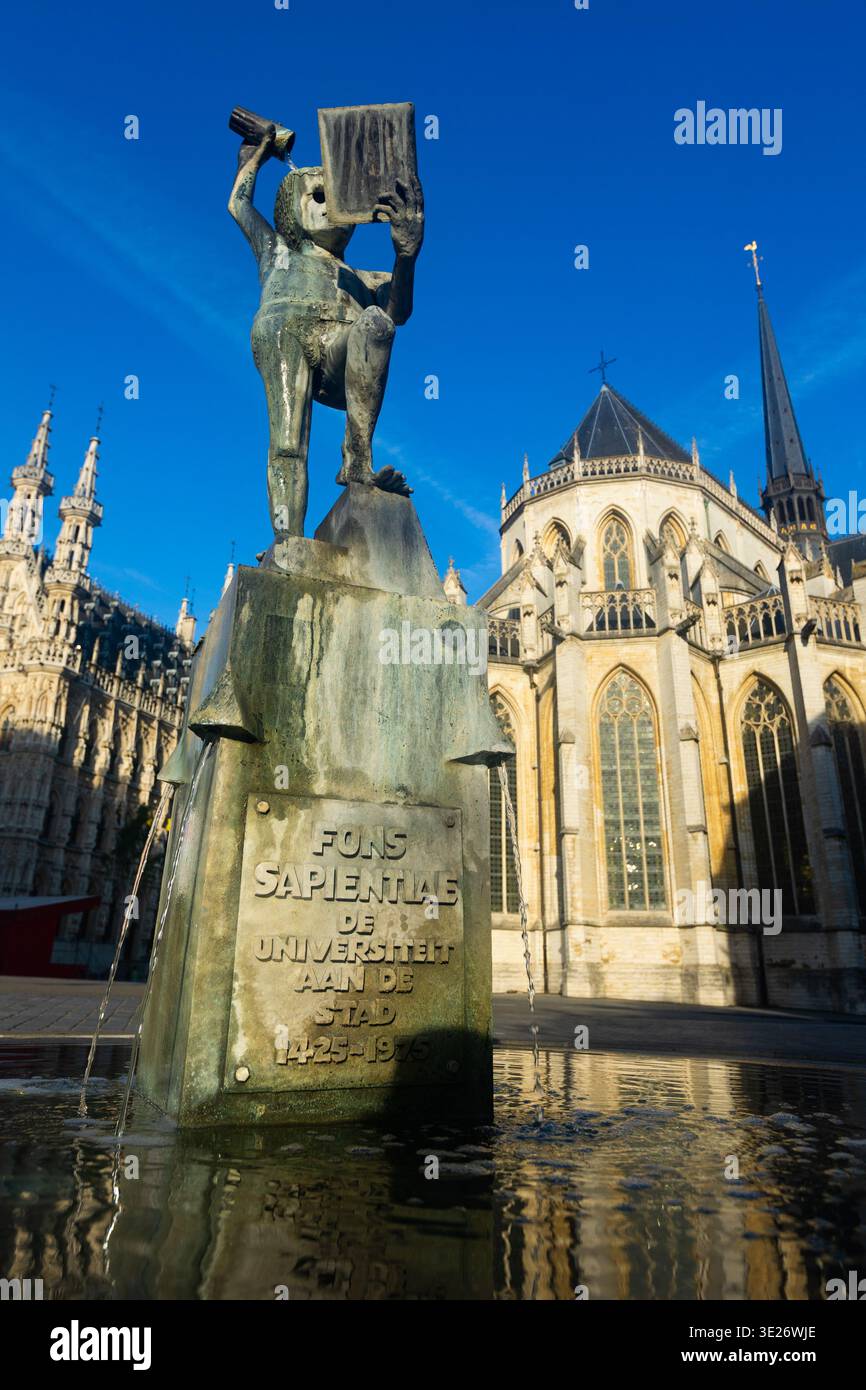 Leuven - der Weisheitsbrunnen oder Fonske ist eine Statue als Symbol. Belgien Stockfoto