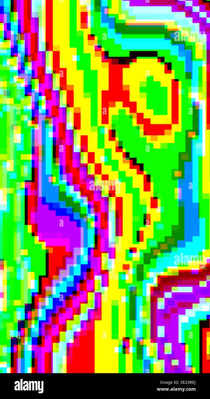 Glitchtextur mit Pixelsortierung und abstrakter Neonverzerrung Stockfoto