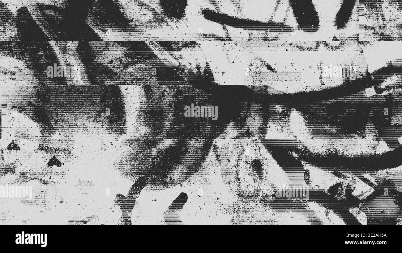 Glitchtextur mit Signalbeschädigung und Grunge Graffiti-Farbe Stockfoto