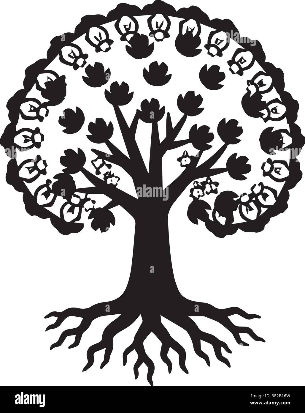 Community Tree Of Life Mit People Circle Und Roots Silhouette Stock Vektor