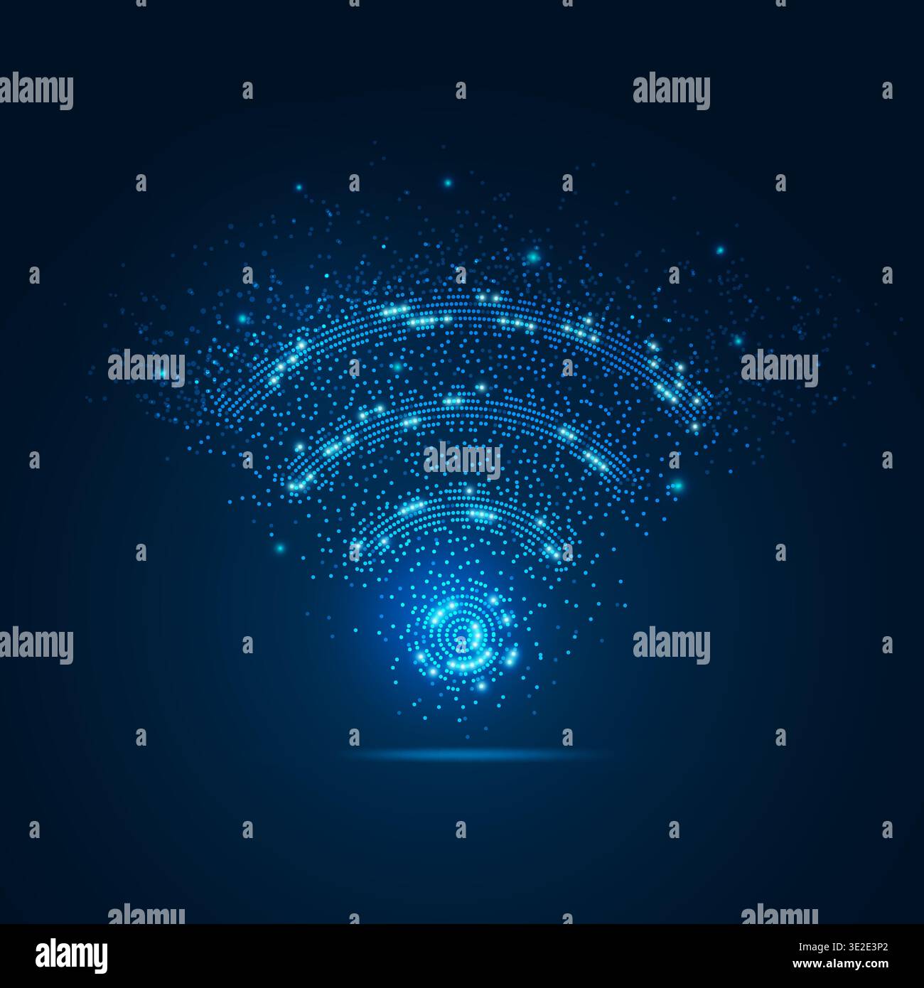 Konzept der Kommunikationstechnologie, gepunktetes WLAN-Schild mit blauem Partikel Stock Vektor