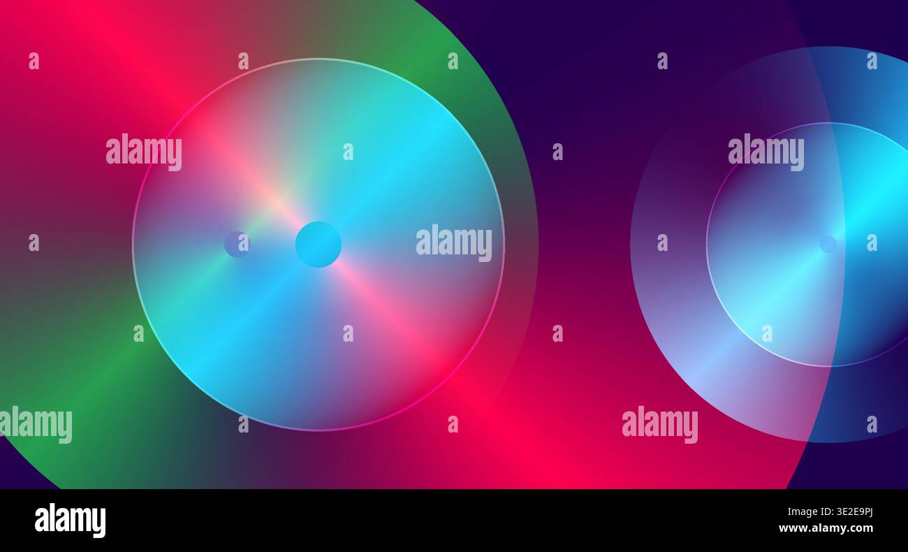 Abstrakte bunte leuchtende Kreise mit glänzender Oberflächenstruktur. Hintergrund des geometrischen Vektors Stock Vektor