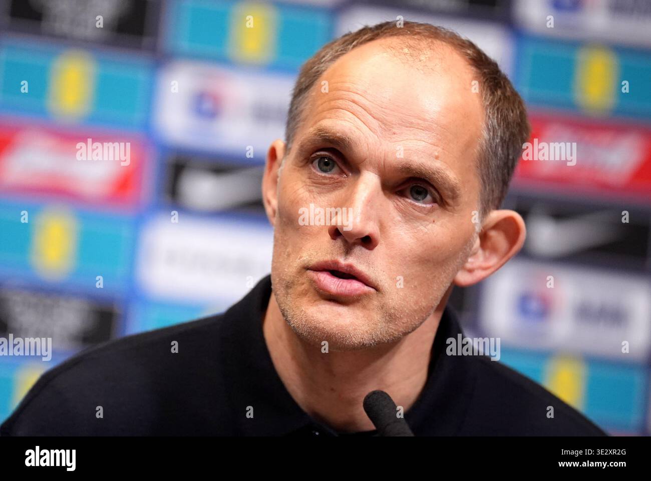 England-Manager Thomas Tuchel während einer Pressekonferenz im Wembley Stadium in London. Bilddatum: Freitag, 20. März 2026. Stockfoto