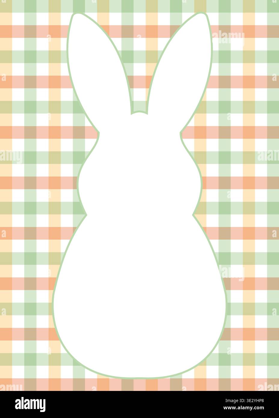 Hase-Silhouettenrahmen auf grünem und orangenem Gingham-Hintergrund. Oster-Grenzschablone für Karten und Einladungen. Stock Vektor
