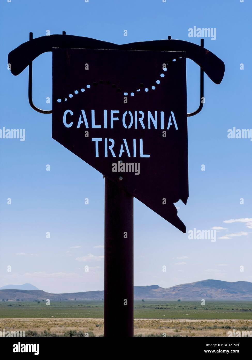California Trail Schild, I-80, Nevada. Stockfoto