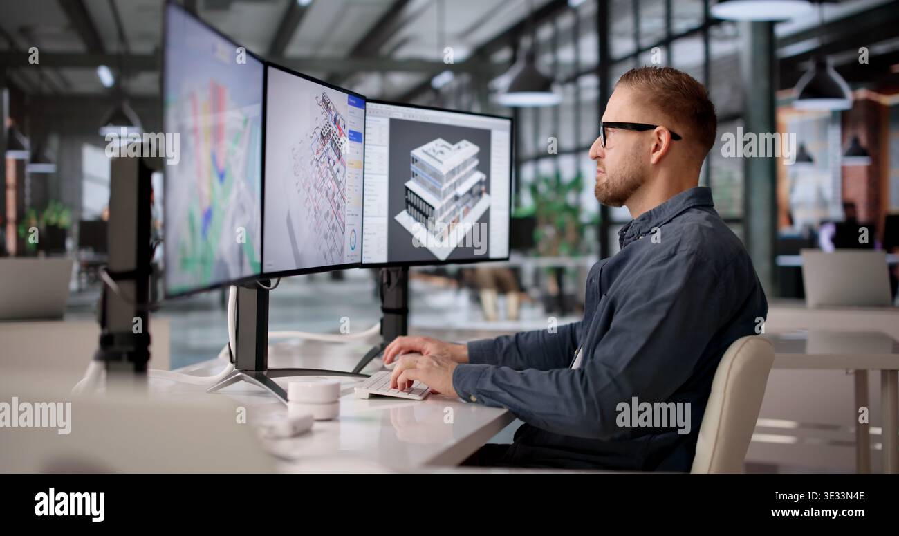 3D BIM-Software zur Anzeige von HLK-Systemen für nachhaltige Gebäudeplanung und intelligente Engineering-Koordination Stockfoto