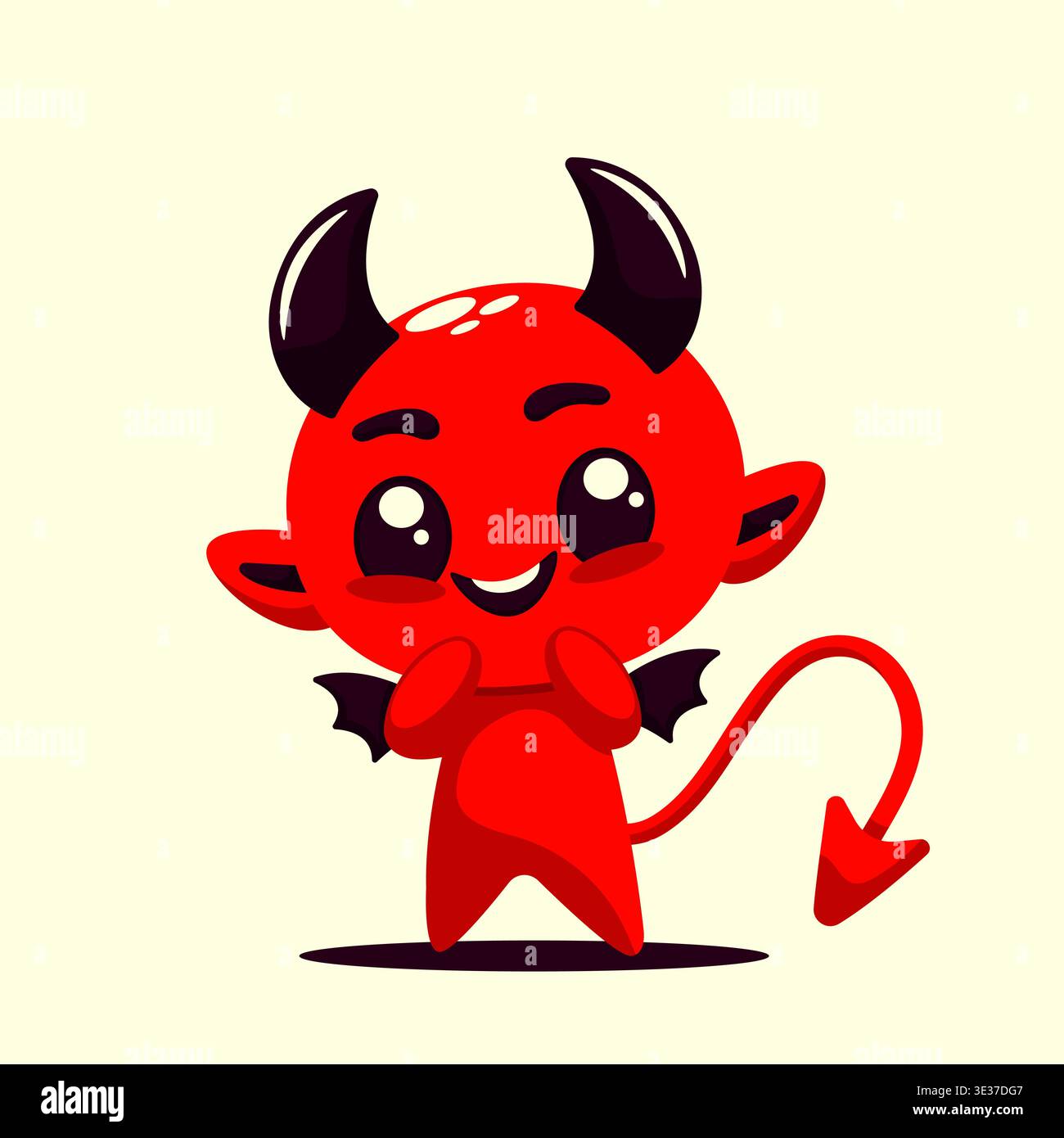 Niedlicher Baby-Teufel-Charakter mit Hörnern und Flügeln flache Vektor-Illustration. Stock Vektor
