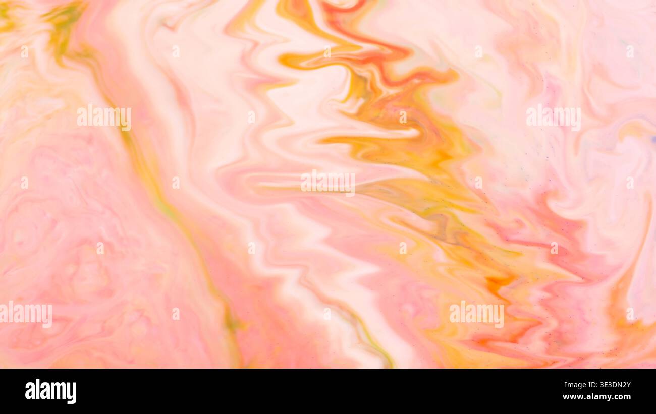 Abstrakte Marmor-Textur mit schwindelnden rosa orange und gelben, fließenden Farbmustern Stockfoto