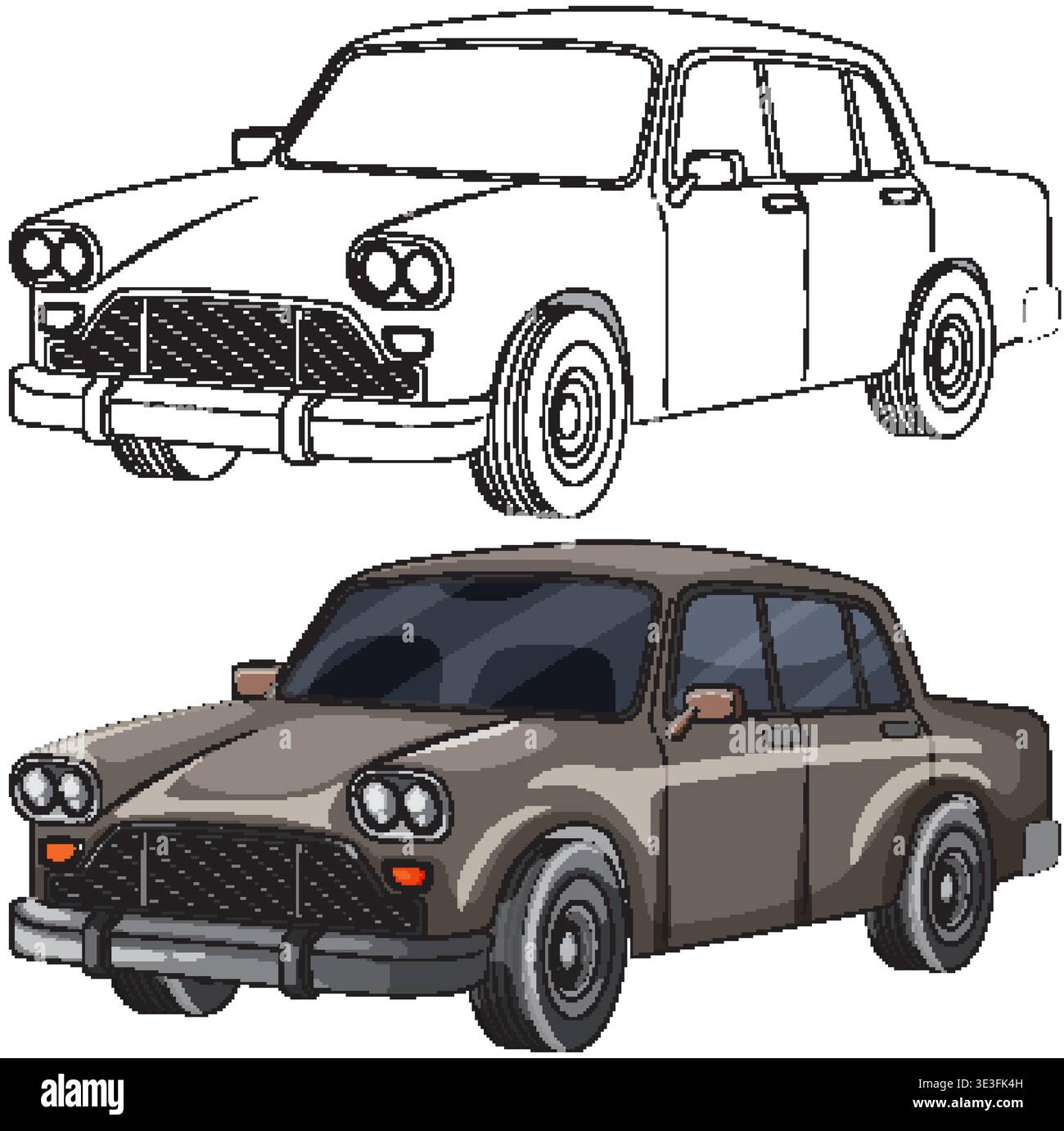 Vintage viertürige Limousine in klaren Linien und schattierten Farbvektorstil Stock Vektor