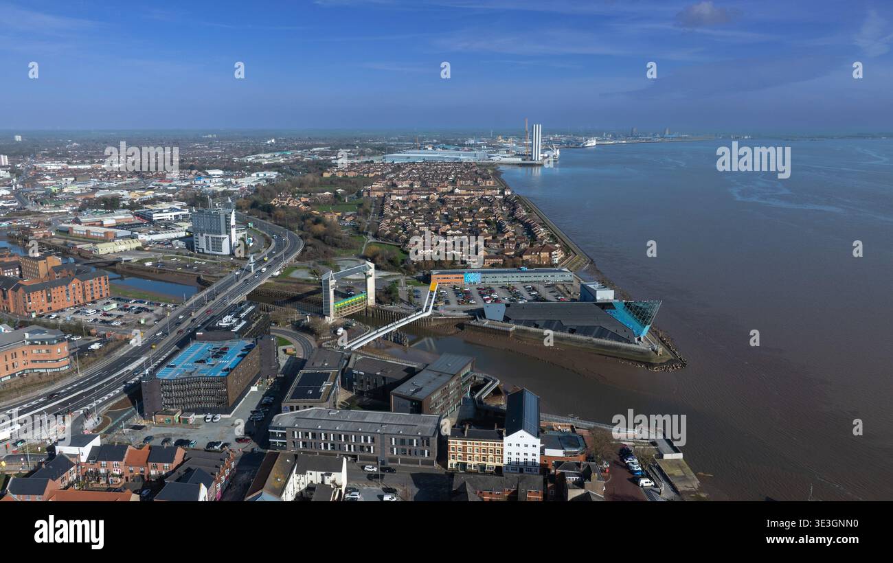 Luftbild der Deep Tidal Barrier Hull UK Stockfoto