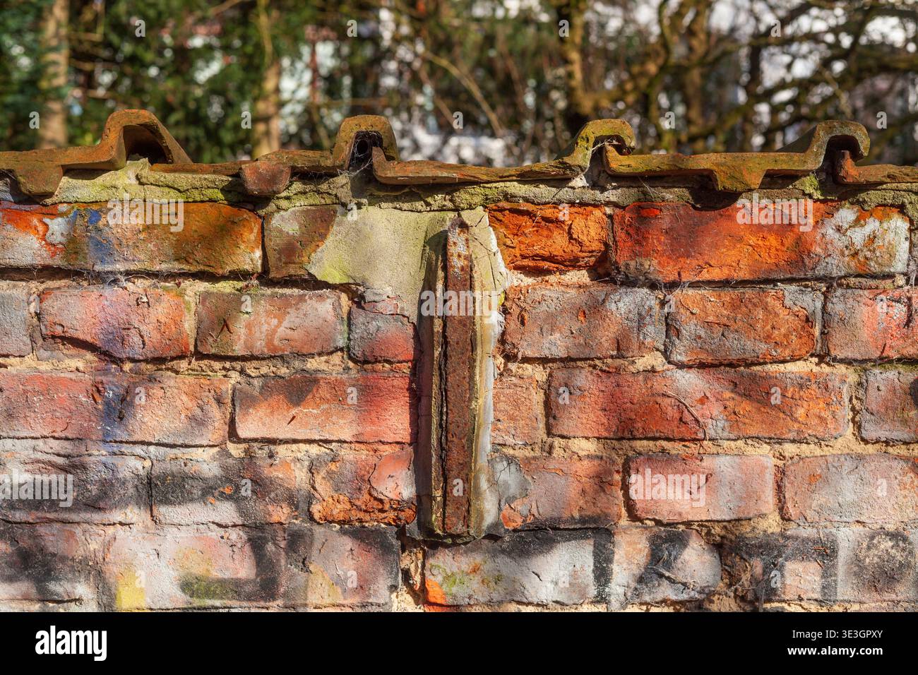 Rötliche alte Backsteinmauer, Deutschland Stockfoto
