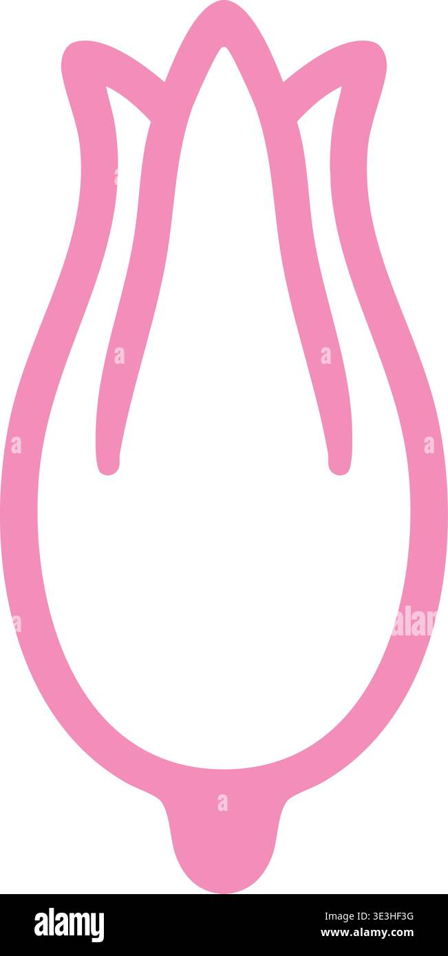 Minimale Darstellung einer rosa Tulpenknospe, die aufrecht dargestellt wird, mit glatten, geschwungenen Blütenblättern und einem einfachen Blumenkontur. Stock Vektor