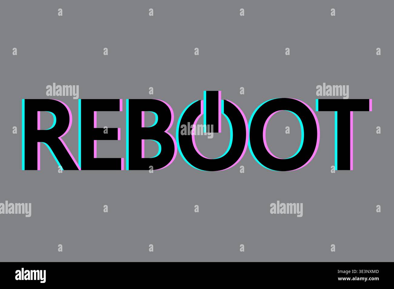 Glitchtext neu starten. Digitaler Vektoreffekt. Leuchtende Neonfarben. Schriftart im Cyberpunk-Stil. Nur manueller Vektor. Kein autotrace verwendet. Stock Vektor