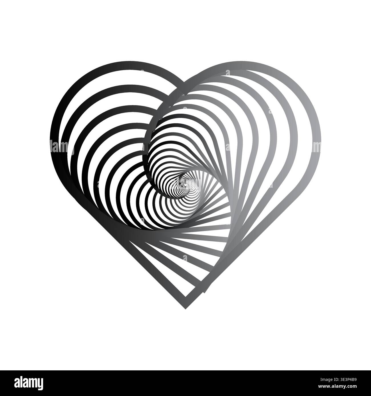 Grauer Herzvektor. Spiralförmige Details. Einfarbige Swirl-Kunst. Symbol für das Liebeskonzept. Nur manueller Vektor. Kein autotrace verwendet. Stock Vektor