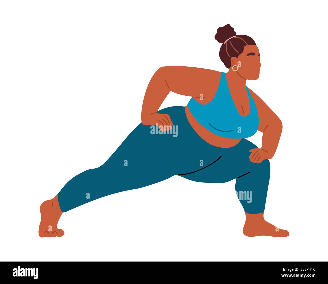 Eine Frau in Übergröße, die eine Yoga-Pose mit einer Seitenplanke ausführt Stock Vektor