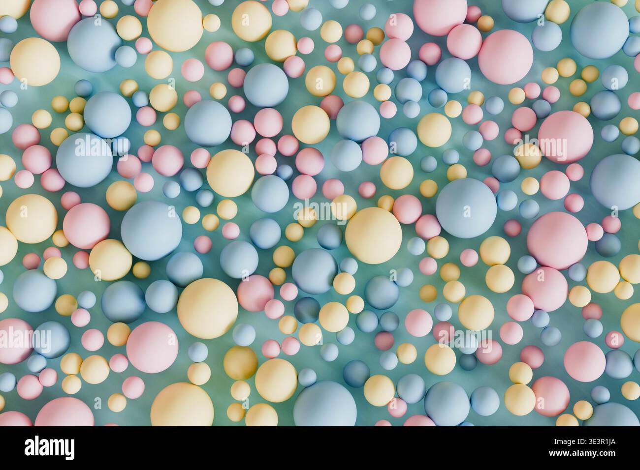 Hintergrund von dichten pastellfarbenen Kugeln, abstraktes 3D-Candy Ball-Muster. Hochwertige Fotos Stockfoto