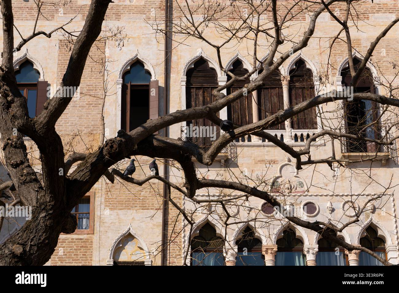Die Fassade des Palazzo Gritti Morosini Badoer aus dem 15. Jahrhundert, Campo Bandiera e Moro - Castello, Venedig, Italien Stockfoto