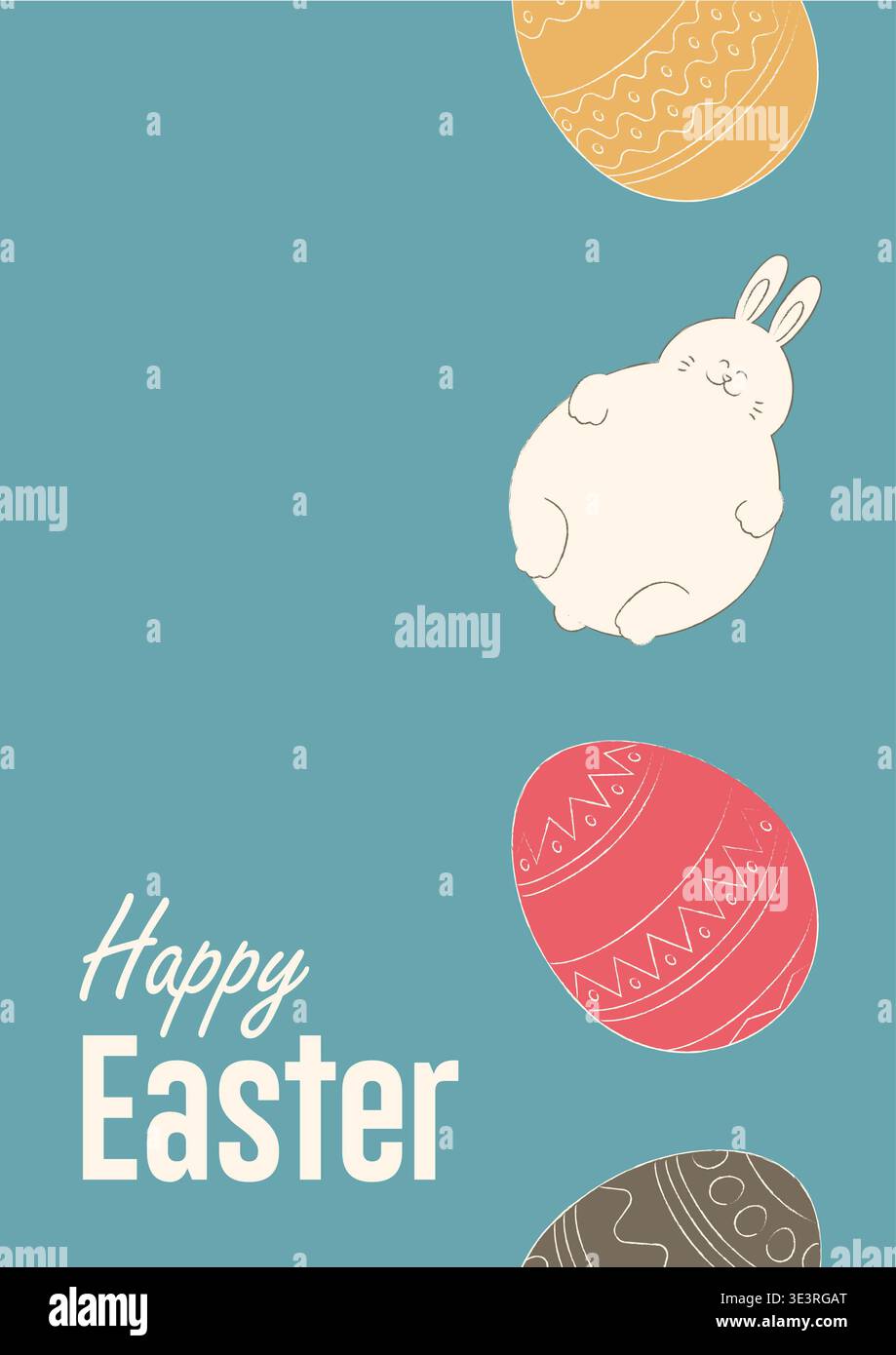 Vektor-Illustration des Osterhasen-Posters mit Ei-Symbolen Stockfoto