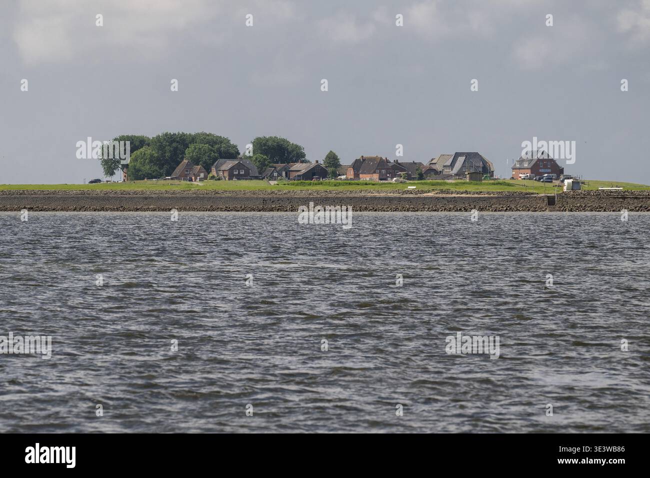 Häuser auf einem Hallig, Nordfriesland, Schleswig-Holstein, Deutschland Stockfoto