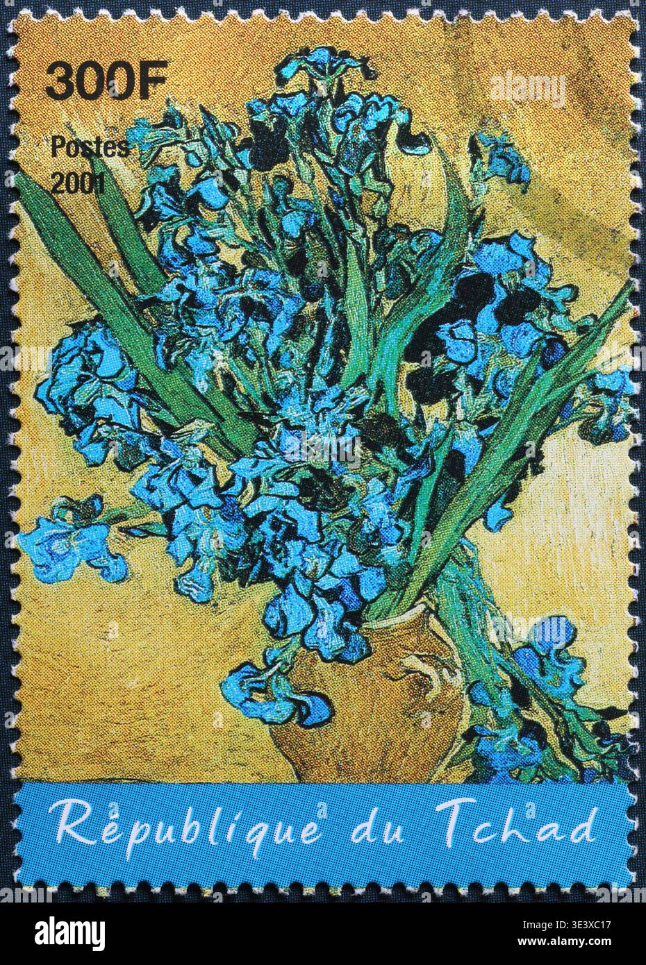 Pot of Iris von Vincent Van Gogh auf Briefmarke Stockfoto