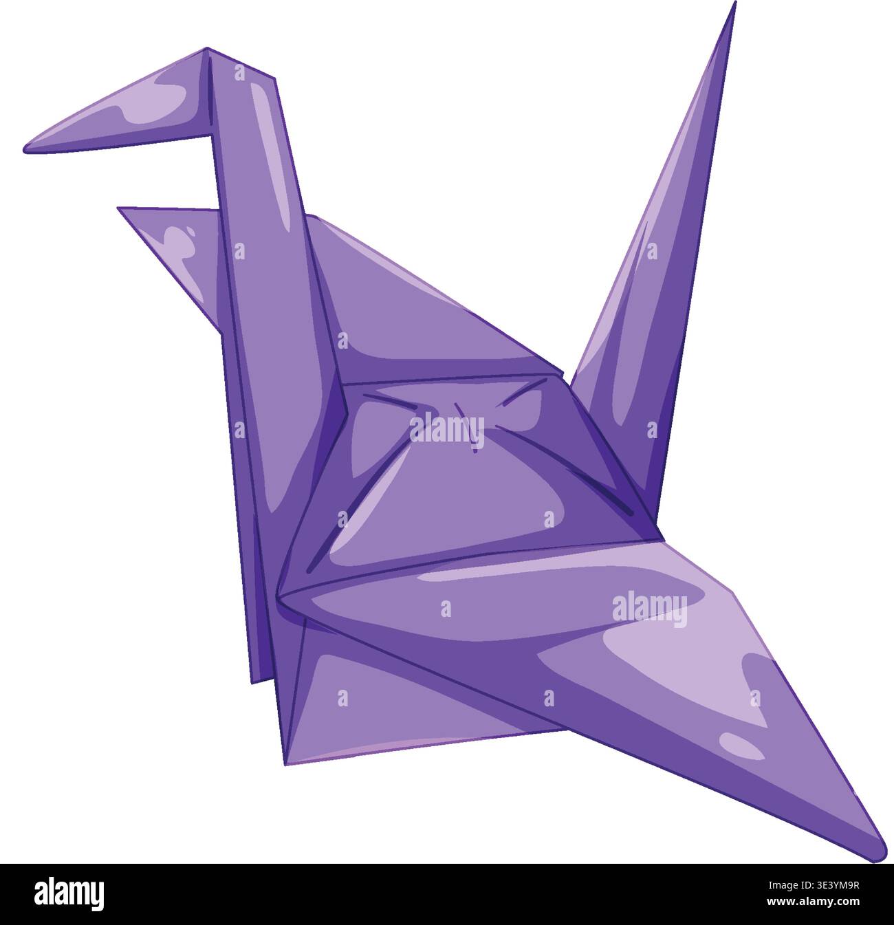 Stilisierter lila Origami-Kran, Vektorkunst, saubere Linien, flache Schattierung, weißer Hintergrund, minimalistisch Stock Vektor