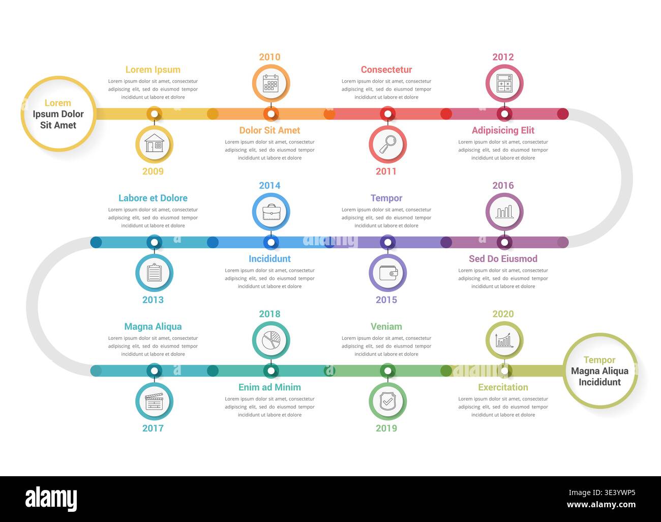 Infografik-Vorlage für Zeitachse mit 12 Elementen, Workflow, Prozessdiagramm, Vektorgrafik eps10-Illustration Stock Vektor