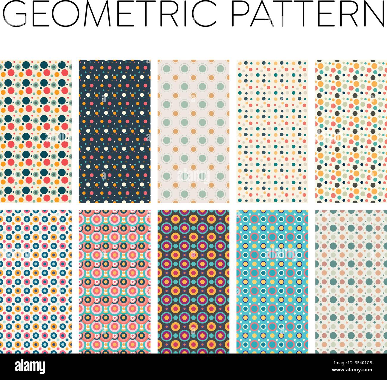 Buntes Bündel Mit Geometrischem Kreismuster, Nahtlose Hintergründe Mit Retro-Polka-Dot, Moderne Abstrakte Punktstrukturen Aus Der Mitte Des Jahrhunderts, Digitales Papierpaket Stock Vektor