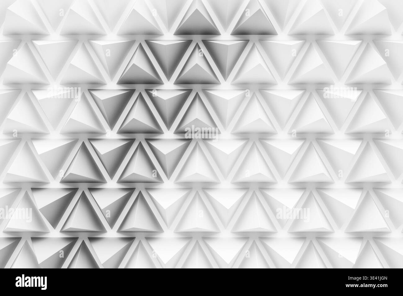 Abstraktes weißes geometrisches Dreiecksmuster mit 3D-Tiefe und weichen Schatten. Hochwertige Fotos Stockfoto