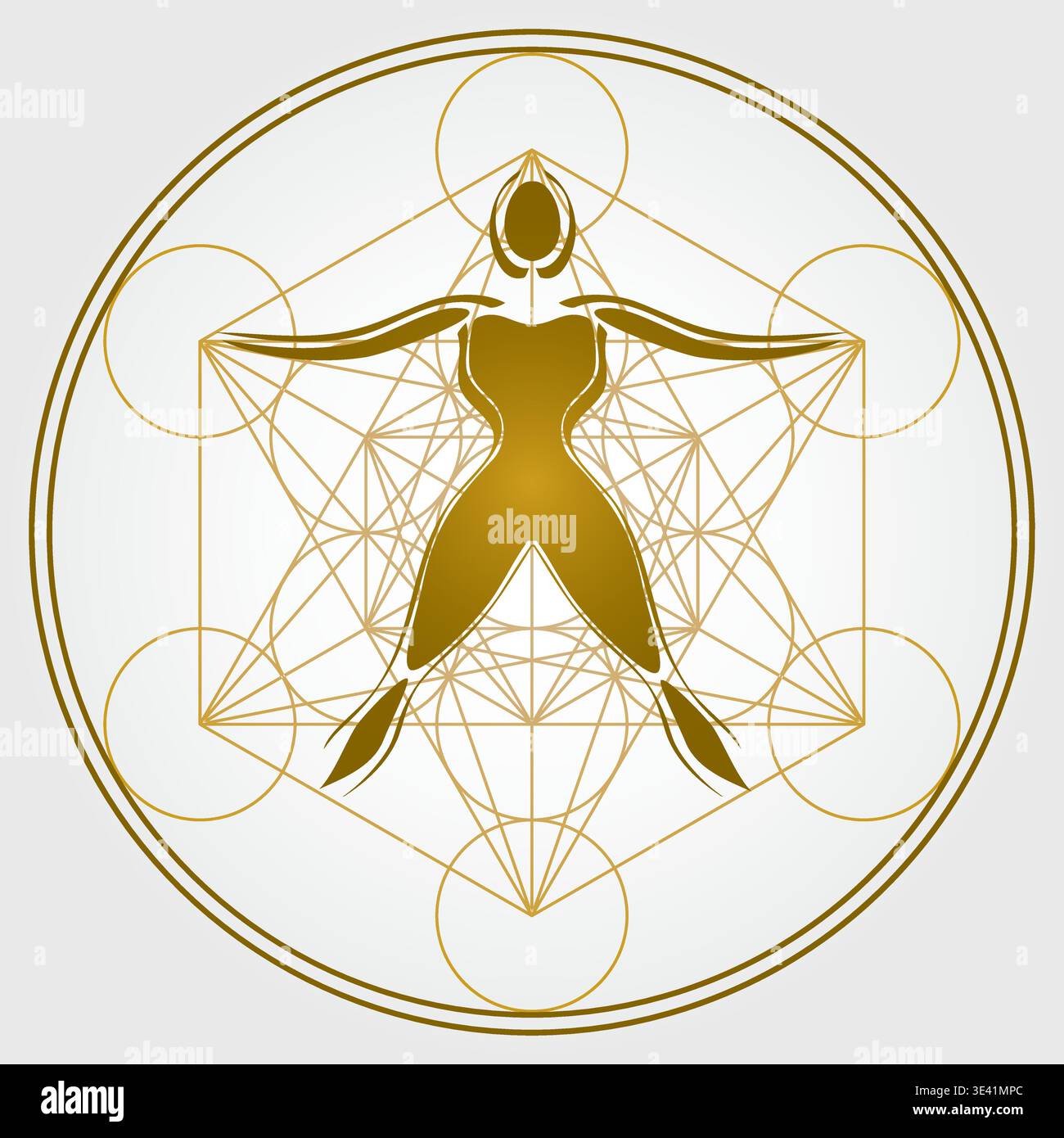 Heilige Geometrie menschliche Figur mit Metatron Cube – spirituelle Balance Illustration – Vektor Design Goldene Farben Stock Vektor