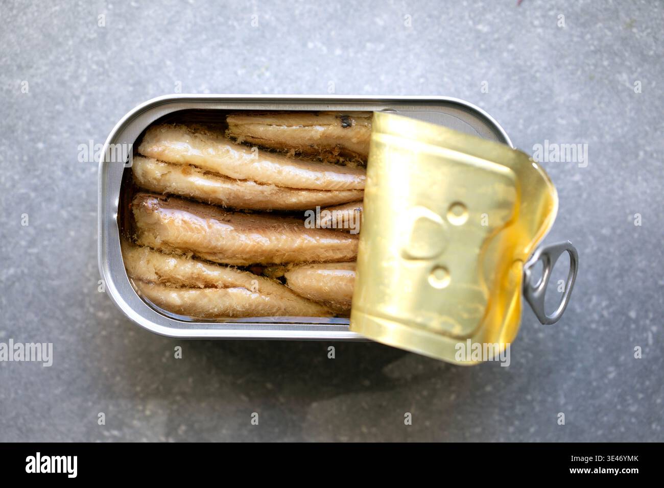 Dose von Sardinen ohne Knochen und ohne Haut in Olivenöl Stockfoto