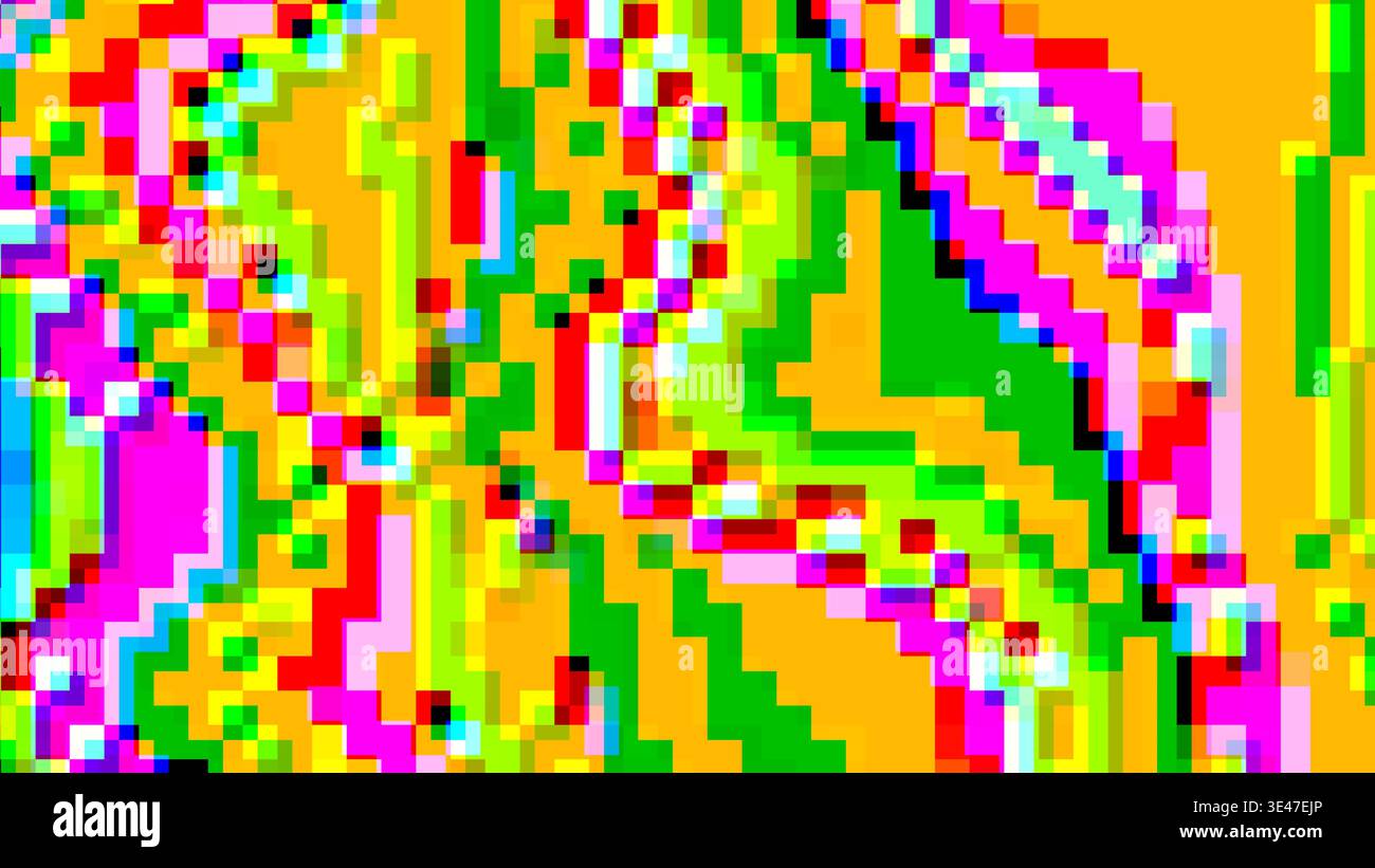Pixelsortiermuster mit Neonfarben und Lückenverzerrung Stockfoto