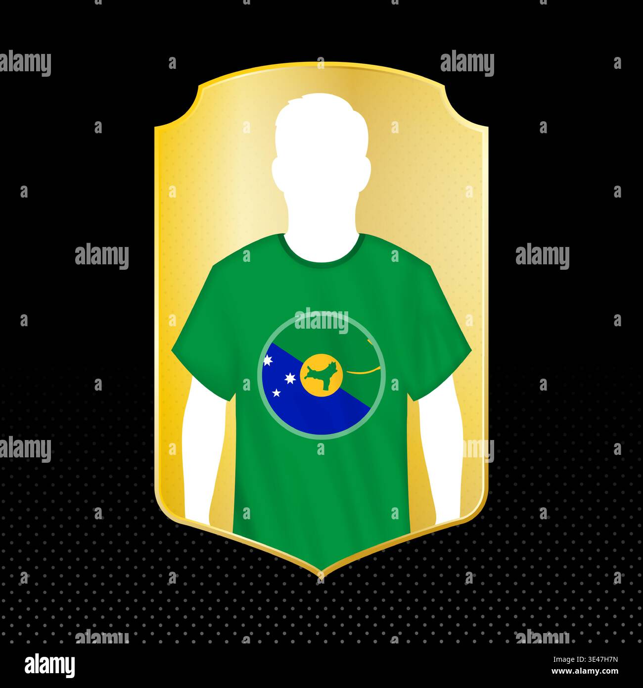 Silhouette-Karte für Fußballspieler mit Nationalflagge auf der Weihnachtsinsel. Profil eines Fußballspielers auf einer goldenen Trophäenkarte. Stock Vektor