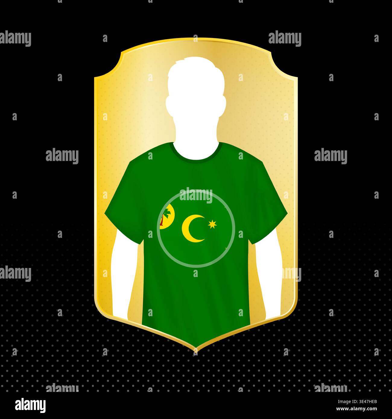 Cocos Islands Football Player Silhouette Card mit Nationalflaggensymbol. Profil eines Fußballspielers auf einer goldenen Trophäenkarte. Stock Vektor