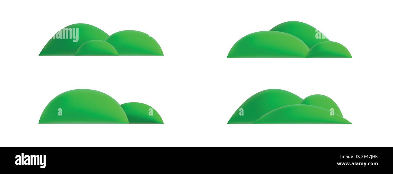 Cartoon 3D Grün Gras Hügel Set. Stock Vektor