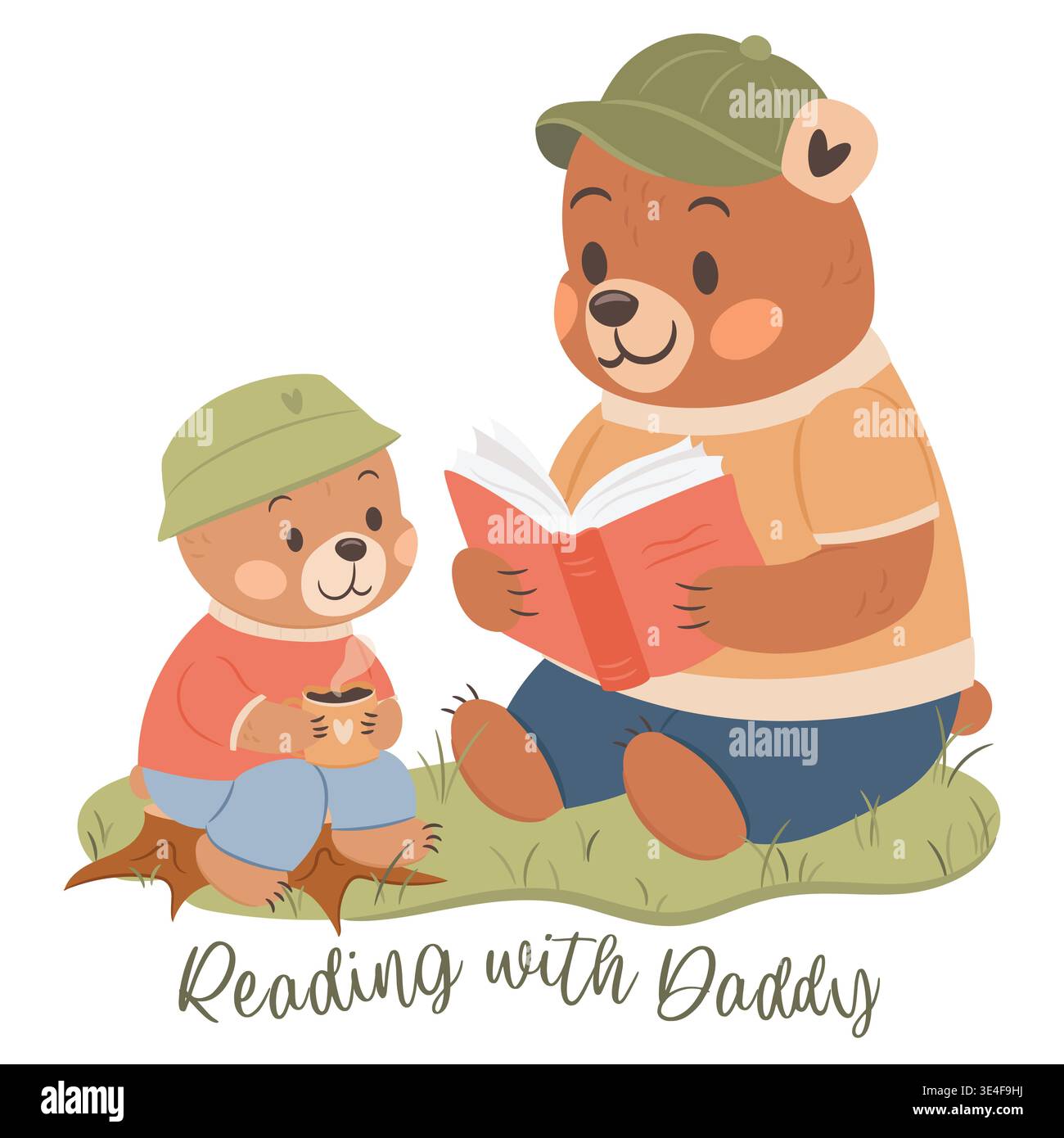 Papa Bär liest ein Buch mit seinem Sohn. Niedliche Illustration für Väter Day Holiday Stock Vektor